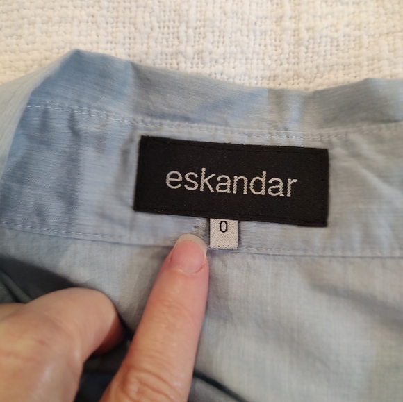 Eskandar Sky Blue Button Down Oversized Swing Top Pleated A-Line Size 0 6-8 - Picture 6 of 10